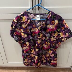 Disney Cheshire Cat Halloween Themed Women's Scrub Top 2XL